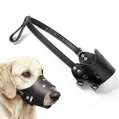 Soft PU Leather Dog Muzzles for Small Medium Large Dogs,Ajustable Breathable Dog Mouth Guard Cover to Prevent Biting Barking Chewing (Black, 4#L) - color: Black, size: 4#L