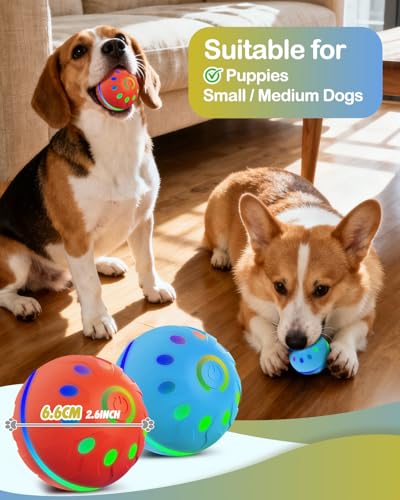Zoomsnail 2 Pack Interactive Dog Ball Toy with Lights, BPA-Free Automatic Dog Balls with 2 Modes, Rechargeable Waterproof Rolling Ball for Small & Medium Breeds, Ideal Entertainment and Dog Gift Set