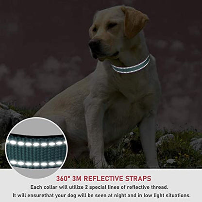 Reflective Dog Collar with Buckle Adjustable Safety Nylon Collars for Small Medium Large Dogs, Grey M - color: Grey, size: Medium :Width 3/4",Neck 12-18"
