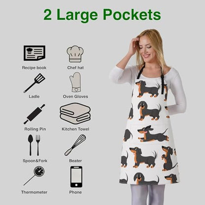 Dog or Paw Apron - 33" x 28" Large with 26" Waist Ties, Lightweight, with 2 Pockets for Your Cooking Essentials - style: Dachshund