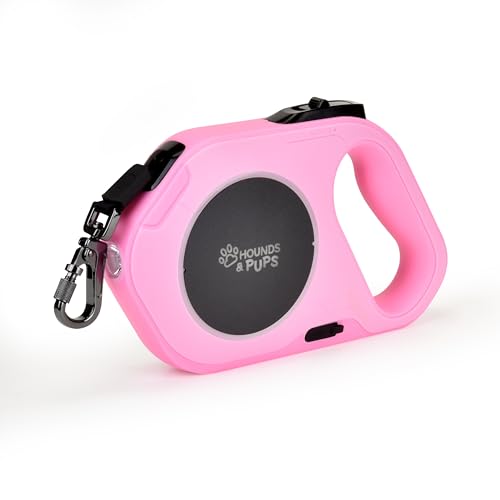 Hounds & Pups Retractable Dog Leash, 15 ft Length, LED Light for Night Walks (Pink) - color: pink