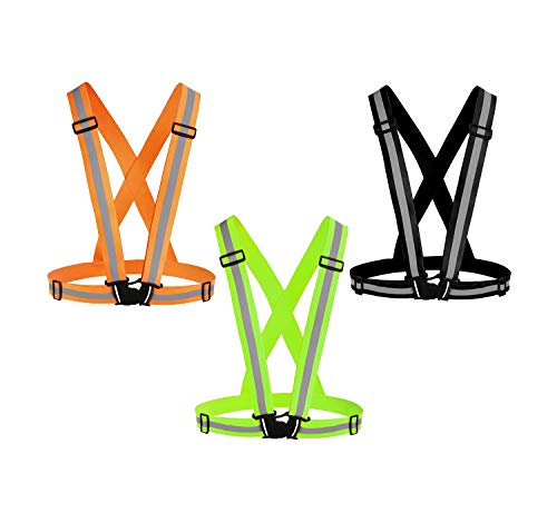 Reflective Vest Running Gear 3Pack, Adjustable Safety Vests High Visible Reflective Belt Straps - color: Green,black,orange