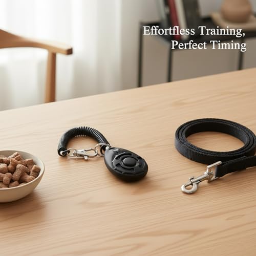 Dog Training Clicker with Wrist Strap - Ergonomic Mechanical Sound Signal for Obedience & Trick Training, Durable PP Plastic (1 Pack) - color: Black