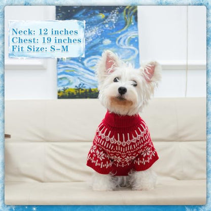 EXPAWLORER Turtleneck Knit Dog Sweater - Dog Clothes Fair Isle Snowflake Design, Warm Puppy Sweater Apparel, British Style Winter Pet Outfit Pullover for Small Medium Large Dogs Cats, Red M