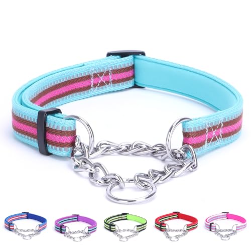 Reflective Martingale Dog Collars, Adjustable Soft Neoprene Padded Breathable Nylon Pet Collar for Puppy, Medium and Large Dogs, Light Blue,S - color: Light Blue, size: S