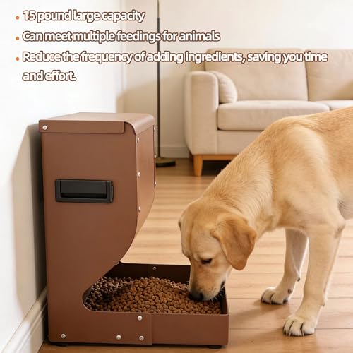 Large Gravity Dog Feeder 15lbs, Heavy Duty Metal Automatic Pet Food Dispenser, Rust-Proof Outdoor Dog Bowl with Secure Lid for Large Dogs & Cats