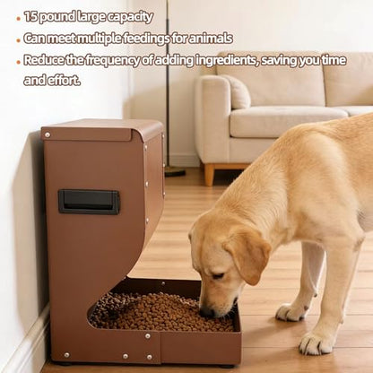 Large Gravity Dog Feeder 15lbs, Heavy Duty Metal Automatic Pet Food Dispenser, Rust-Proof Outdoor Dog Bowl with Secure Lid for Large Dogs & Cats