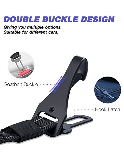 AUBELL Dog Seat Belt for Car,Updated 3-in-1 Adjustable Reflective Bungee Heavy Duty Dog Car Harness Tether with Clip Hook Latch & Buckle,Swivel Zinc Alloy Carabiner,Black - color: Black