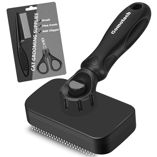 3PCS Cat Grooming Supplies, Cat Brush & Nail Clipper/Trimmer & Flea Comb for Shedding Indoor Cats Essentials Stuff Accessories (Black) - color: Black
