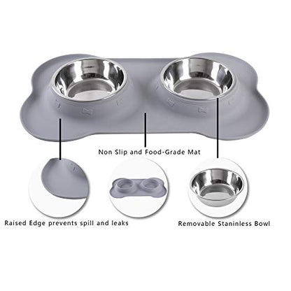 Hubulk Pet Dog Bowls 2 Stainless Steel Dog Bowl with No Spill Non-Skid Silicone Mat + Pet Food Scoop Water and Food Feeder Bowls for Feeding Small Medium Large Dogs Cats Puppies (Medium, Gray) - color: Gray, size: Medium