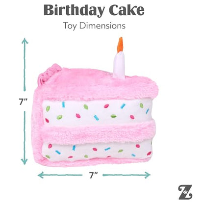 ZippyPaws Birthday Cake- Dog Squeaky Toys to Keep Them Busy, Funny Food Plush for Small, Medium, & Large Dogs, Cute Stuffed Puppy Toy, Pet Products, Gift for Dogs of All Breeds, Soft and Cuddly- Pink - color: Pink