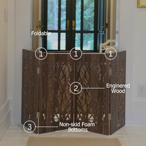 Cardinal Gates Decorative Wooden Freestanding Pet Gate-4 Panel 15" W x 30" H - Expandable Indoor Barrier for Small/Medium Pets - Portable Puppy Gate - Great for Hallways and Doors - Barnwood Branches