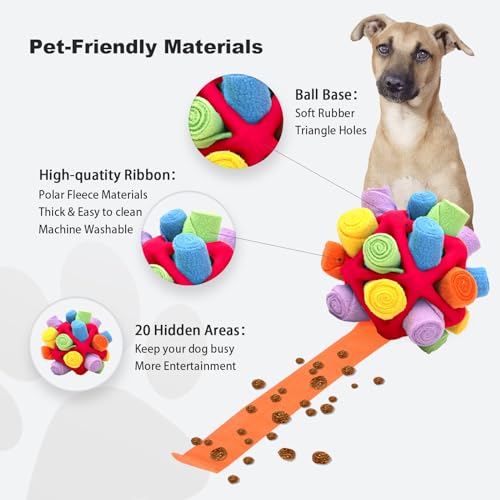 Interactive Snuffle Toys for Dogs, Sniffle Interactive Treat Game Ball, Furry Fellow Snuffle Master, Encouraging Natural Foraging Skills (Red, Triangle) - color: Red