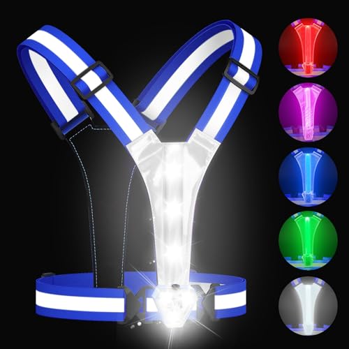 Zacro LED Reflective Vest with Chest Light 500LM, 5 RGB Colors High Visibility Rechargeable Light Up Running Vest IPX4 Night Safety Running Gear for Dog Walking, Cycling, Adjustable for Men Women Kids - color: Blue