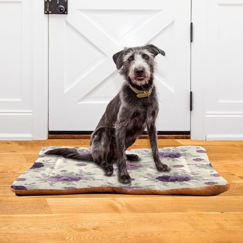Purple Flowers Pattern Pet Bed Mat for Dogs and Cats, Soft Washable Crate Pad with Non-Slip Bottom, Cozy Bed Cushion for Small Medium Large Pets, 24x36 Inch - size: Medium
