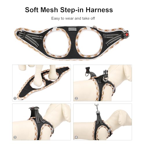 Mercano Soft Mesh Dog Harness and Leash Set, Step-in Reflective Breathable Lightweight Vest Harnesses with Safety Buckle for Small Dogs, Cats (Black Yellow, XS) - color: Black Yellow, size: XS (Chest: 11.2"-13.2")