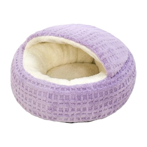 Plush Cat Bed Hooded Semi Enclosed Shell Shaped Pet Nest Cozy Warming Anti-Slip Small Dog Bed for Puppy and Kitten (Purple, Medium) - color: Purple, size: Medium