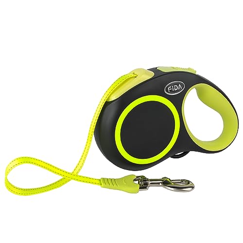 Fida Retractable Dog Leash, Reflective 16ft Heavy Duty Pet Walking Leash for Small/Medium Dog up to 26 lbs, Tangle Free. One-Hand Brake (Small, Neon Yellow) - color: Neon Yellow, size: Small