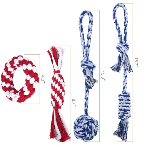 Depets Dog Rope Toys for Small Dogs, 4-Pack Durable Puppy Rope Chew Toys for Teething, Puppy Tug of War Interactive Toy, Washable Knot Dog Toy for Dental Care & Anxiety Relief