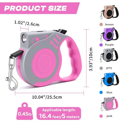 Retractable Dog Leash with USB Rechargeable Flashlight for Night Walks, 16FT Automatic Telescopic Tractor Dog Leash for Small and Medium Dogs, Pink - color: pink