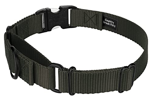 Country Brook Petz - Martingale Dog Collar - Heavy Duty Nylon Adjustable Martingale Dog Collar with Premium Buckle for Small Medium Large Breeds (5/8 Inch, Extra Small, Dark Olive Drab) - color: Dark Olive Drab, size: Extra Small (Pack of 1)