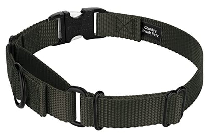 Country Brook Petz - Martingale Dog Collar - Heavy Duty Nylon Adjustable Martingale Dog Collar with Premium Buckle for Small Medium Large Breeds (5/8 Inch, Extra Small, Dark Olive Drab) - color: Dark Olive Drab, size: Extra Small (Pack of 1)