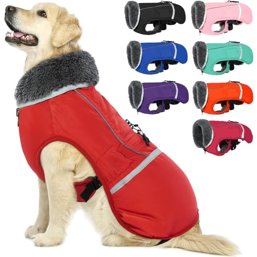 QBLEEV Warm Dog Coat - Reflective Jacket, Waterproof Winter Coat Turtleneck for Cold Weather, Thick Fleece Snowsuit Christmas Vest for Small, Medium, Large Dogs - color: Red, size: Medium