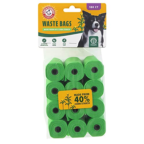 Arm & Hammer Durable Disposable Dog And Cat Waste Bags With Activated Baking Soda, 180 Dog Poop Bags, Plant-Based 9 x 14 Inches - color: Green, size: 1 Count (Pack of 180)