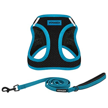 Voyager Step-in Air All Weather Mesh Harness and Reflective Dog 5 ft Leash Combo with Neoprene Handle, for Small, Medium and Large Breed Puppies by Best Pet Supplies - Blue, XX-Small - color: Leash Harness Set (Blue), size: XXS (Chest: 11.5 - 13" * Fit Ca