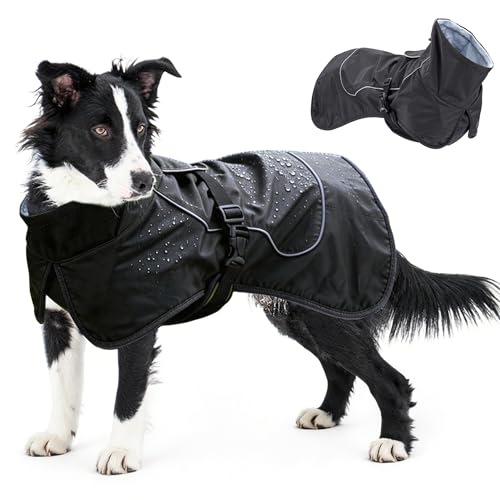 Waterproof Dog Raincoat, Windproof Rain Jacket with Velvet Lining for Outdoor Windy Weather, Breathable Full-Body Coverage Dry Suit Coat with Reflective Strips for Extra Big Dog (Black, XL) - color: Black, size: XL