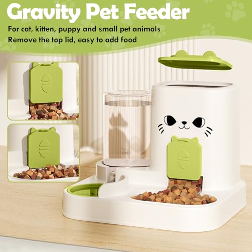 1.6L Auto Gravity Pet Feeder and 0.6L Water Dispenser Set, Automatic Cat Food and Water Dispenser, Gravity Pet Feeder for Small Medium Dog Puppy Cat Kitten (Green) - color: Green