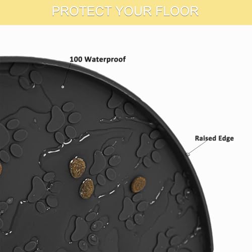 Dog Food Mat - Waterproof Cat Bowl Mat, Silicone Pet Food Mat with Edges, Nonslip Dog Feeding Mat for Protecting Floors (Grey+Black) - color: Grey+Black