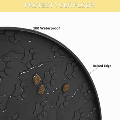 Dog Food Mat - Waterproof Cat Bowl Mat, Silicone Pet Food Mat with Edges, Nonslip Dog Feeding Mat for Protecting Floors (Grey+Black) - color: Grey+Black