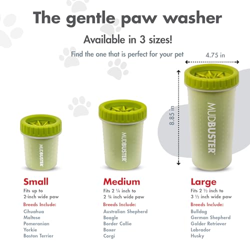 Dexas MudBuster Large Dog Paw Cleaner, Green, Fits 2.5"-3.5" Wide Paws, Gentle Silicone Bristles for Quick, Easy Cleaning - color: Green, size: Large without Lid