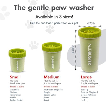 Dexas MudBuster Large Dog Paw Cleaner, Green, Fits 2.5"-3.5" Wide Paws, Gentle Silicone Bristles for Quick, Easy Cleaning - color: Green, size: Large without Lid
