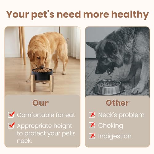 hjn Elevated Ceramic Dog Bowl with Bamboo Stand, Raised Pet Feeding Station for Small Medium Dogs Cats, Modern Design with Anti-Slip Base (Black, 7.6Cup) - color: Black, size: 7.6Cup
