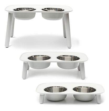 Messy Mutts Elevated Double Feeder with Stainless Bowls | Adjustable Height 3”, 5”, or 10” | Adjustable Standing Feeder for Dogs | 5 Cups per Bowl | Light Grey - color: Light Grey