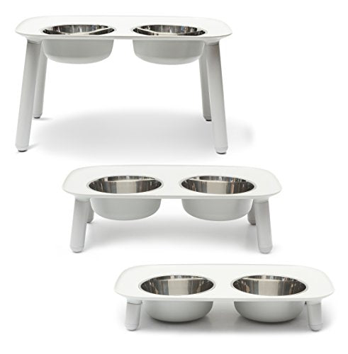 Messy Mutts Elevated Double Feeder with Stainless Bowls | Adjustable Height 3”, 5”, or 10” | Adjustable Standing Feeder for Dogs | 5 Cups per Bowl | Light Grey - color: Light Grey