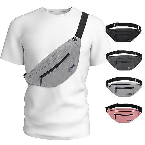 MAXTOP Large Crossbody Fanny Pack with 4-Zipper Pockets,Gifts for Enjoy Sports Festival Workout Traveling Running Casual Hands-Free Wallets Waist Pack Phone Bag Carrying All Phones - color: Grey, size: Large, style: Large Fanny Pack(4 Zipper Pockets)