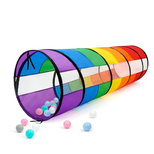 Kids Play Tunnel for Toddlers, Large 21" Colorful Rainbow Pop Up Crawl Through Tunnel Tent for Baby or Pet with Breathable Mesh, Indoor & Outdoor Kids Tunnel for Babies, Cat, Dog, Pets. - style: Colorful tunnel