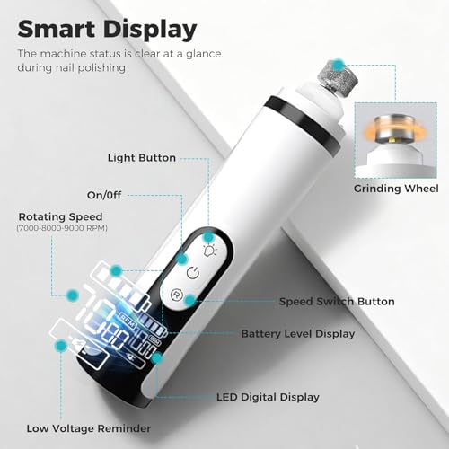 Silent Pets Nail Grinder with 2 Lights and 3 Speeds, Cordless Dog Nail Trimmers, 2000mAh Rechargeable,Painless Paws Grooming Pro for Small Medium Large Dogs & Cats (2 Replacement Heads)