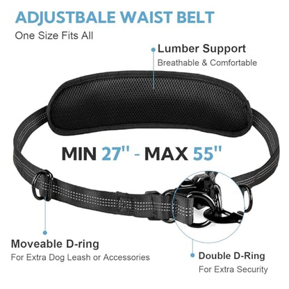 Hands Free Dog Leash, Adjustable Waist Belt with Double Padded Handles, Retractable Bungee for Medium & Large Dog, Running, No Pull,Black Grey - color: Black/Silver Gray