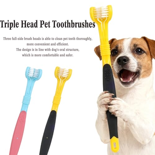 YMCCOOL Triple Head & Double Head Dog Toothbrush Set,360 Degree Toothbrush,Finger Rubber Toothbrush, Multi-Angle Dental Cleaning Brushes forDog Cat Oral Dental Health