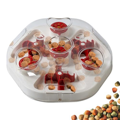 Dog Treat Puzzle - Slow Feeding Game, Sliding Treat Dispenser Toy, Motivating Food Plate | Entertaining Home Play Boredom Relief Puppy Kitten Medium Large Breed Interactive Training Feeder - color: Red