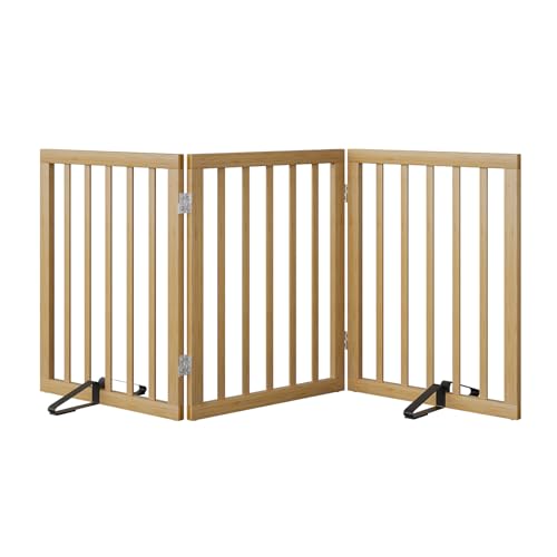 Dog Gates for Doorways Stairs, Foldable Freestanding Pet Gate, Dog Fences Indoor, Bamboo Dog Gates (Natural, 18-55" Wide) - color: Bamboo Dog Gate Natural, size: 3 Panel - 55 inches Wide