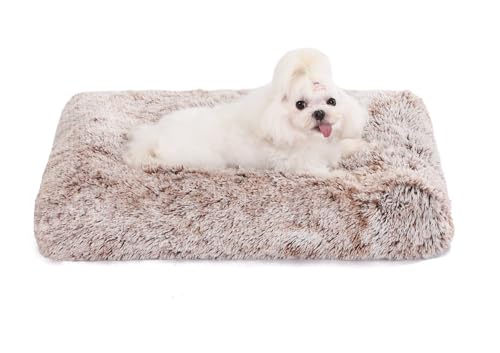 Bedfolks Waterproof Crate Bed, Plush Dog & Cat Bed with Removable Washable Cover, Faux Fur Kennel Pad, 23"x18", Brown - color: Brown, size: Small(23x18'')