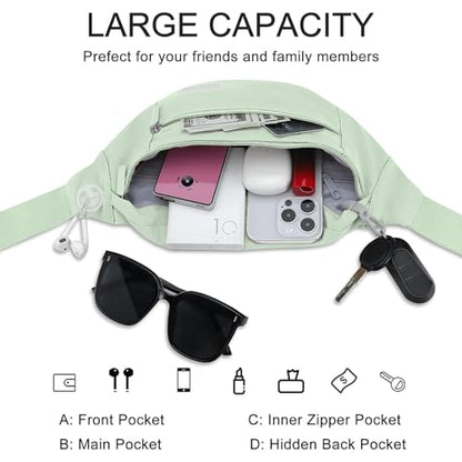 MAXTOP Large Crossbody Fanny Pack with 4-Zipper Pockets,Gifts for Enjoy Sports Festival Workout Traveling Running Casual Hands-Free Wallets Waist Pack Phone Bag Carrying All Phones - color: Sage Green, style: Large Fanny Pack(4 Zipper Pockets)