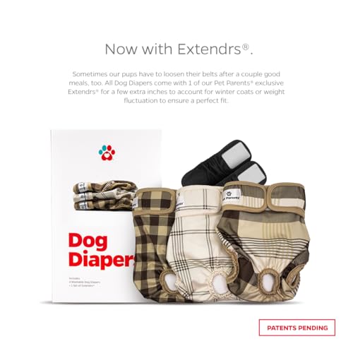 Pet Parents® Washable Dog Diapers (3pack) + Extendrs® of Durable Doggie Diapers, Premium Dog Diapers Female & Male (X-Large, Oxford) - size: X-Large (26-35")