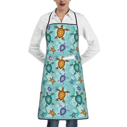 Women Men Bib Aprons Chef Cooking Apron With Pockets For Kitchen Grilling Bbq Painting Gardening - color: Sea Turtle