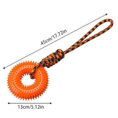 Dog Toys Squeaky - Spiky Ring for Chewers Dog Teething Toy with Rope, Squeaky Puppy Teething Spikey Glitter Ring Chew Toy, Aggressive Chew Indestructible for Puppy Teething Boredom Relief (Green 2) - color: Green 2